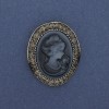 Cameo Brooch/Pendant 'Lady' with Rhinestones, Silvery Metal, 43x38 mm +