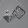 Rhombus Stud Earrings, white rhinestones, silver-tone metal, 2 cm